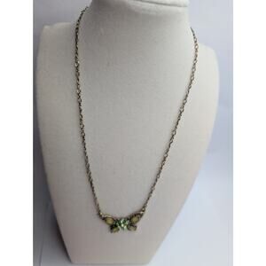 1928 Brand Antiqued Gold Tone Green & Yellow Butterfly Pendant Necklace Fashion